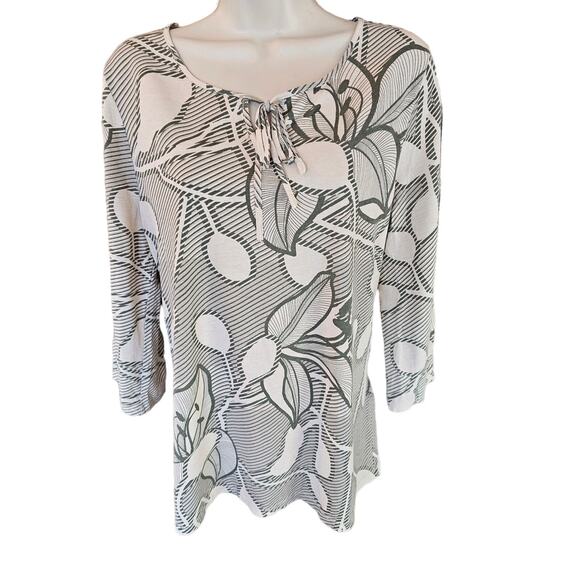 Chicos size 2 (L) modal blend floral scoop neck tie collar EUC green career * - Picture 1 of 7